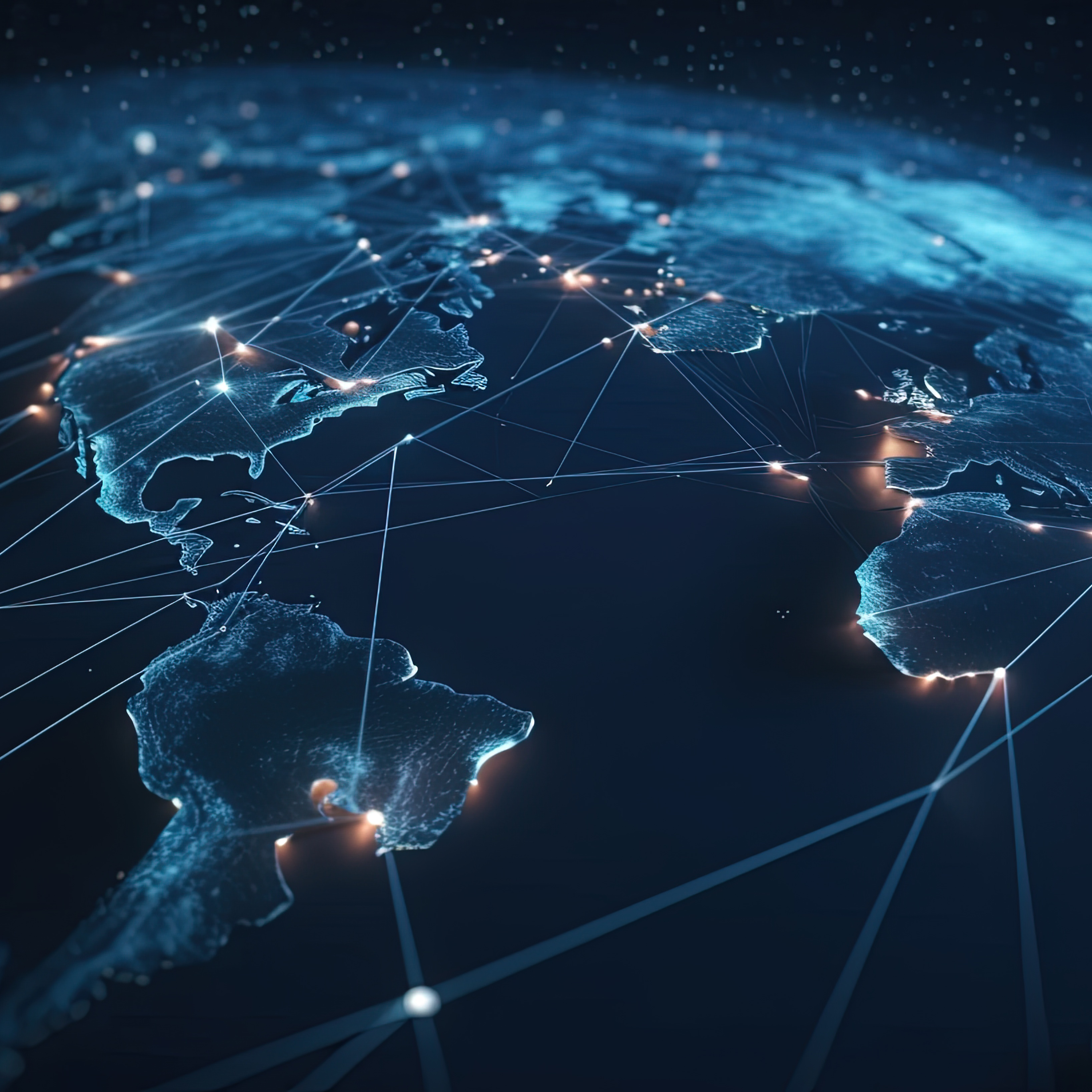 world map with interconnected lines depicting a global network